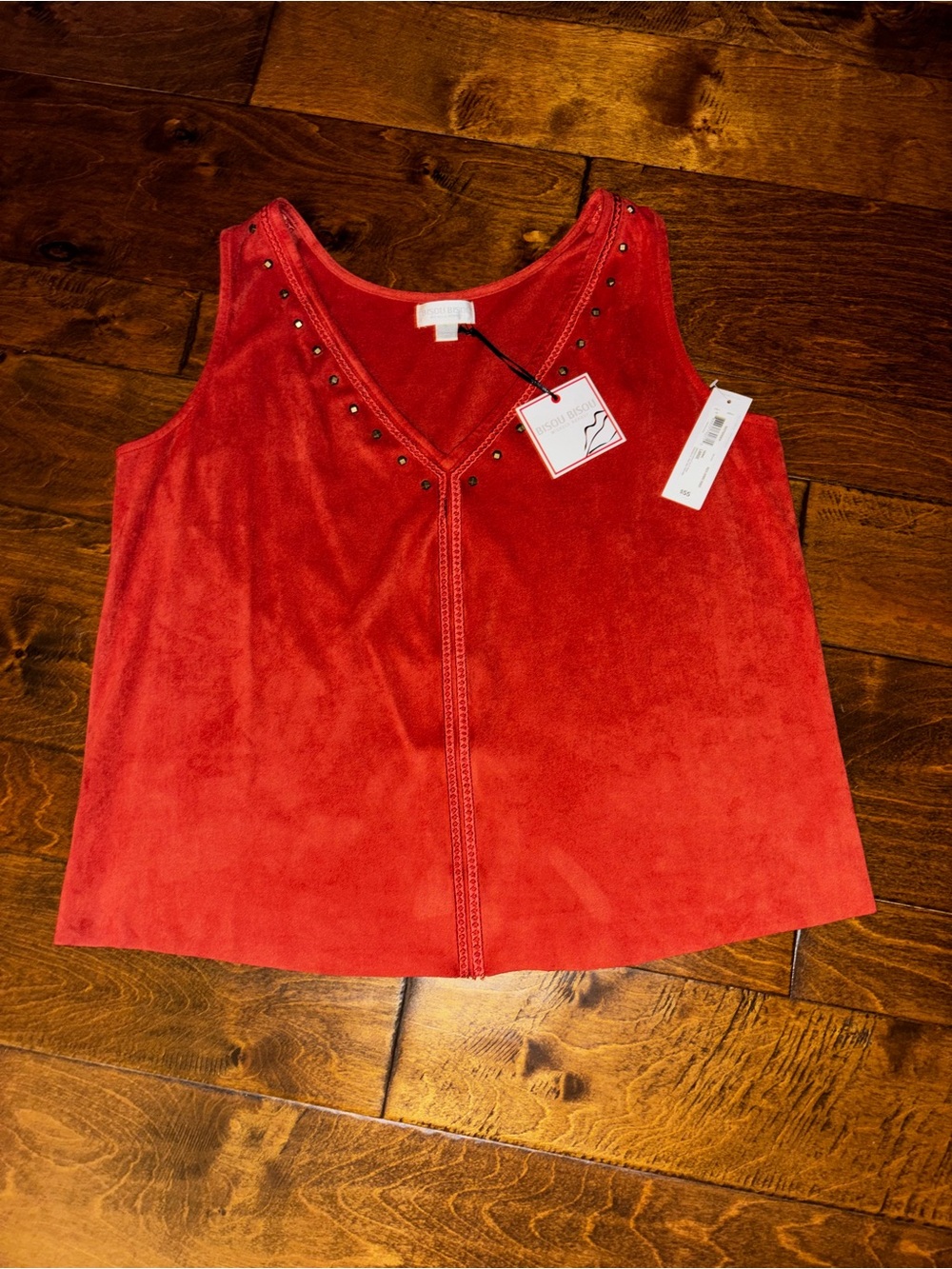Bisou Bisou Red Suede V-Neck Studded Tank $55